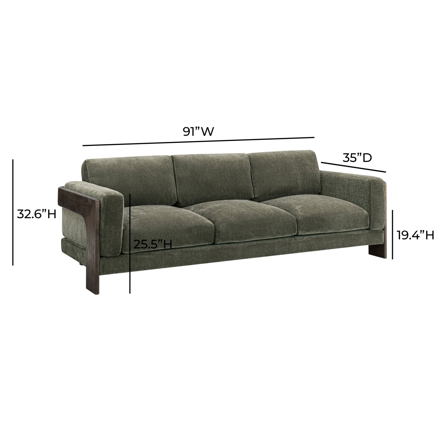 Elyn 91" Olive Green Chenille Sofa