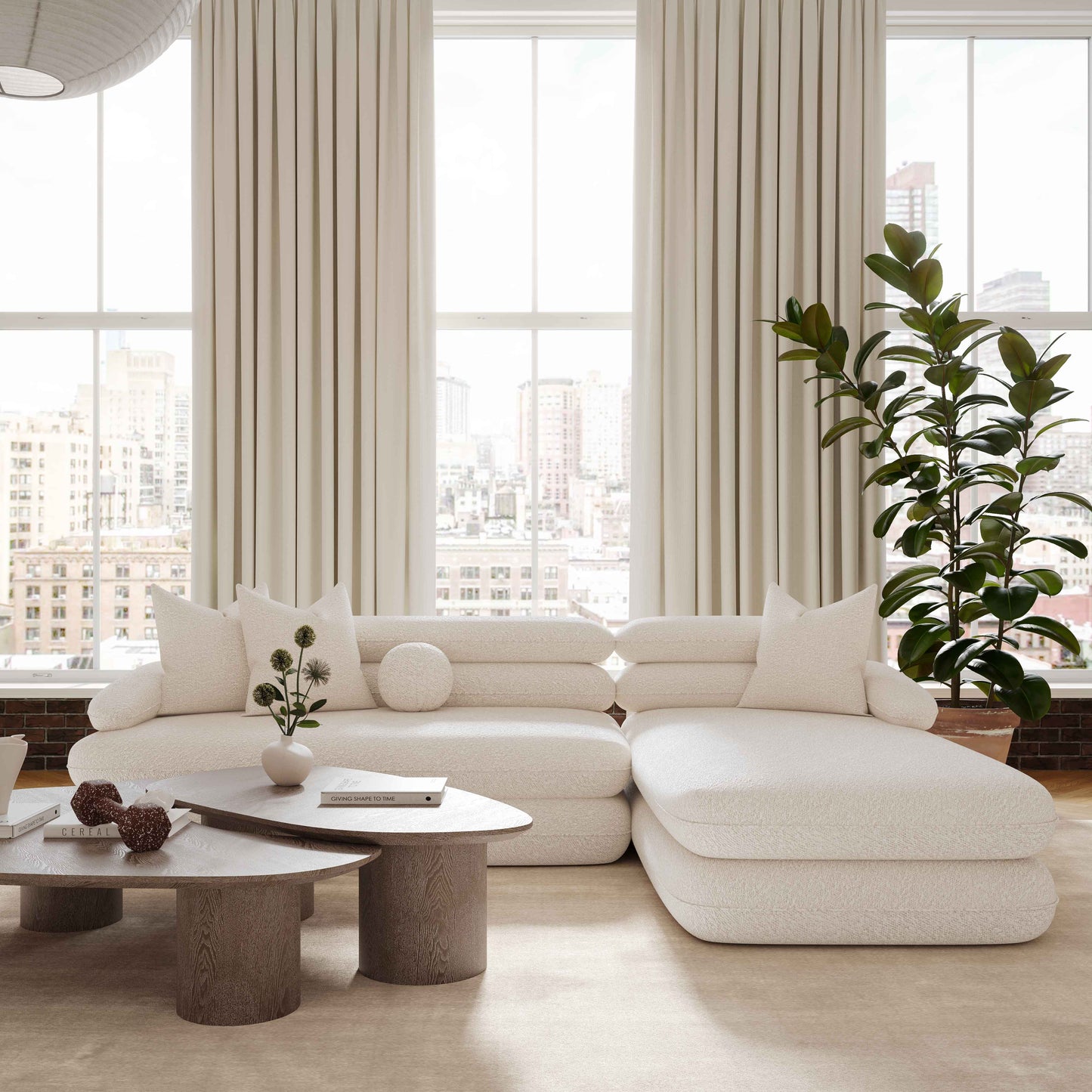 Lulu 2-Piece Cream Performance Boucle L-Shaped Sectional