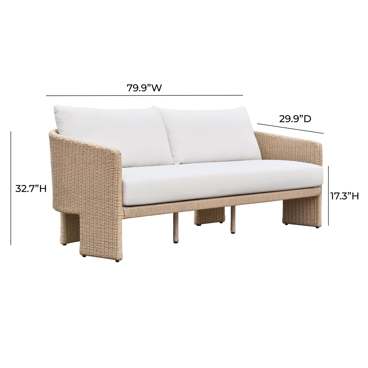 Alexa 80" Rattan Performance Fabric Outdoor Sofa Cream
