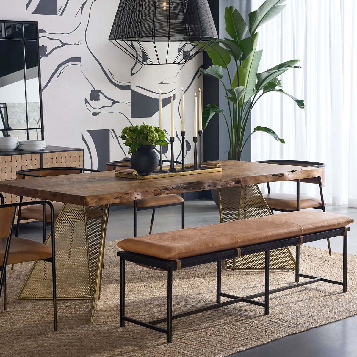 Zancor Bench - Gunmetal - Tan Leather