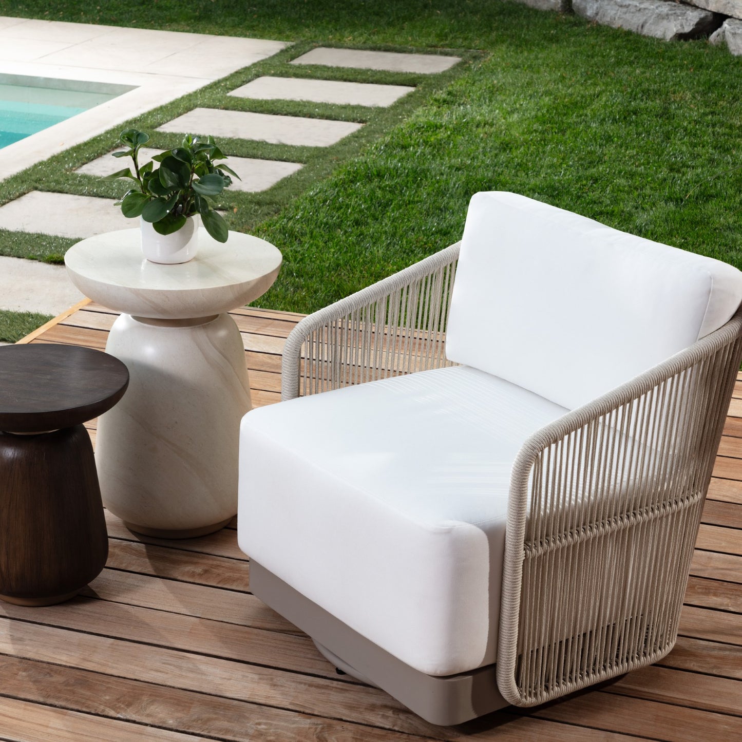 Allariz Swivel Armchair - Greige - Stinson White