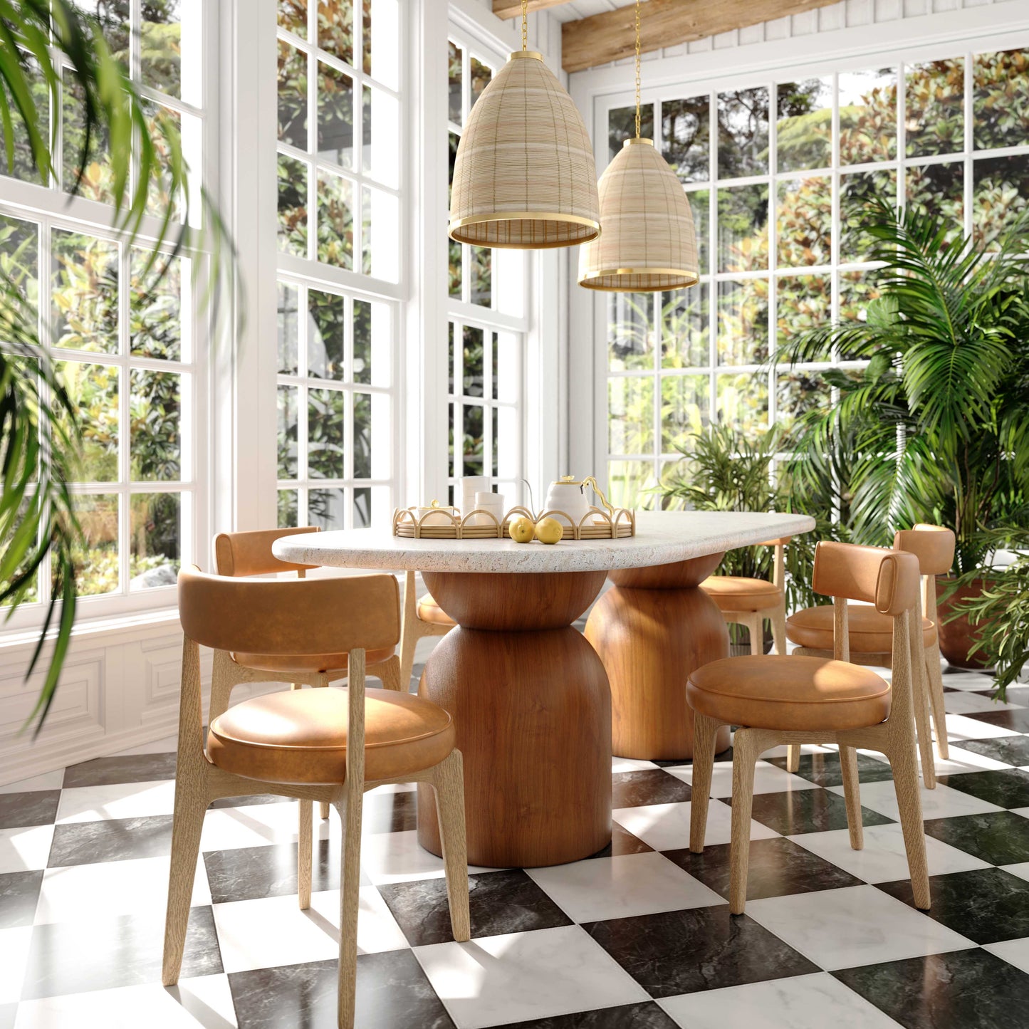 Cynthia 87" Faux Travertine Dining Table