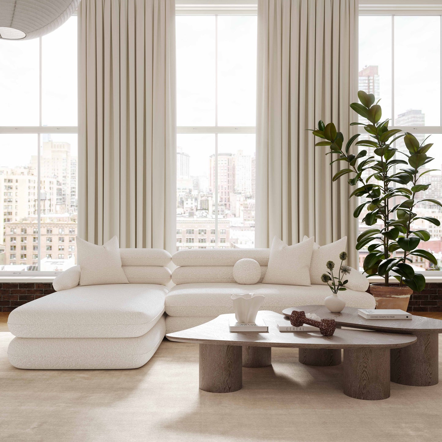 Lulu 2-Piece Cream Performance Boucle L-Shaped Sectional