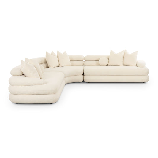 Lulu 3-Piece Cream Performance Boucle Modular Curved L-Sectional