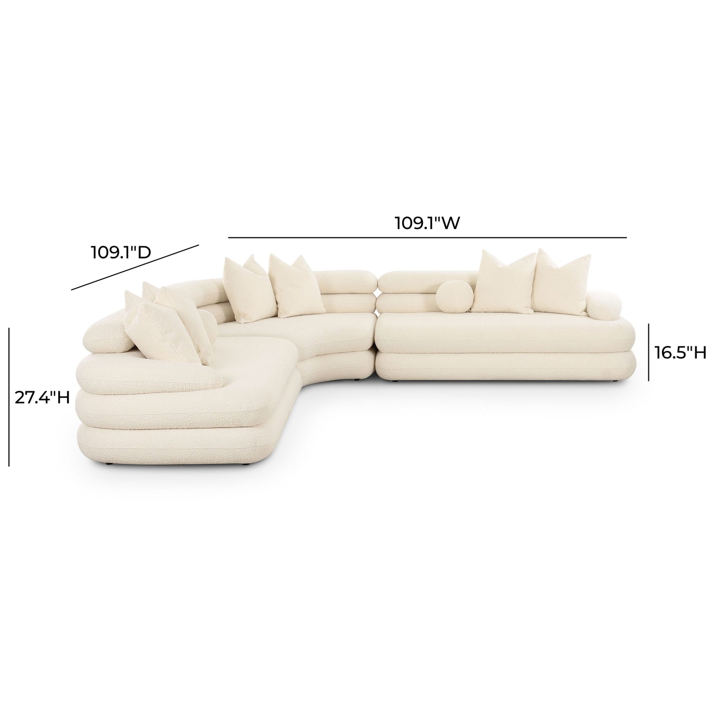 Lulu 3-Piece Cream Boucle Modular Curved L-Sectional