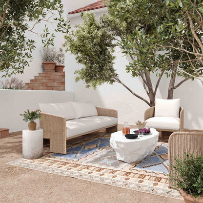 Alexa 80" Rattan Performance Fabric Outdoor Sofa Cream