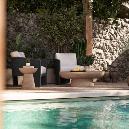 Alexa Rattan Performance Fabric Outdoor Armchair Black