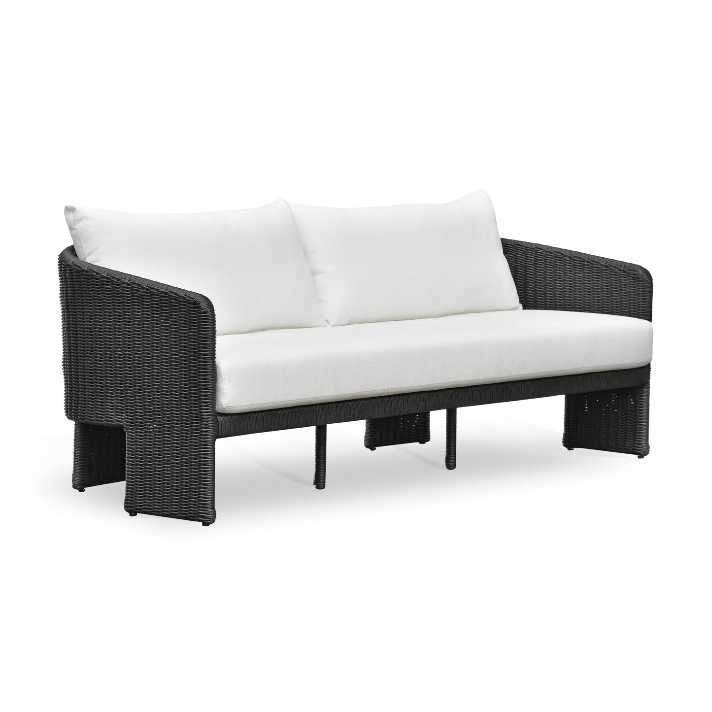 Alexa 80" Rattan Performance Fabric Outdoor Sofa Black