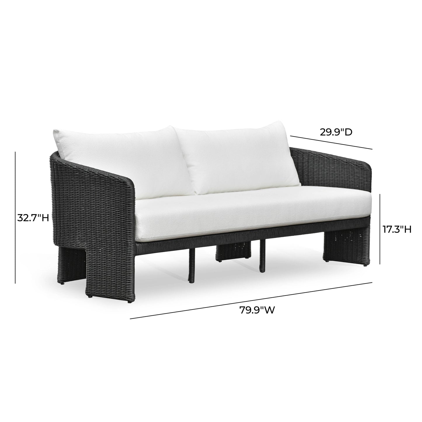 Alexa 80" Rattan Performance Fabric Outdoor Sofa Black