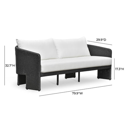 Alexa 80" Rattan Performance Fabric Outdoor Sofa Black