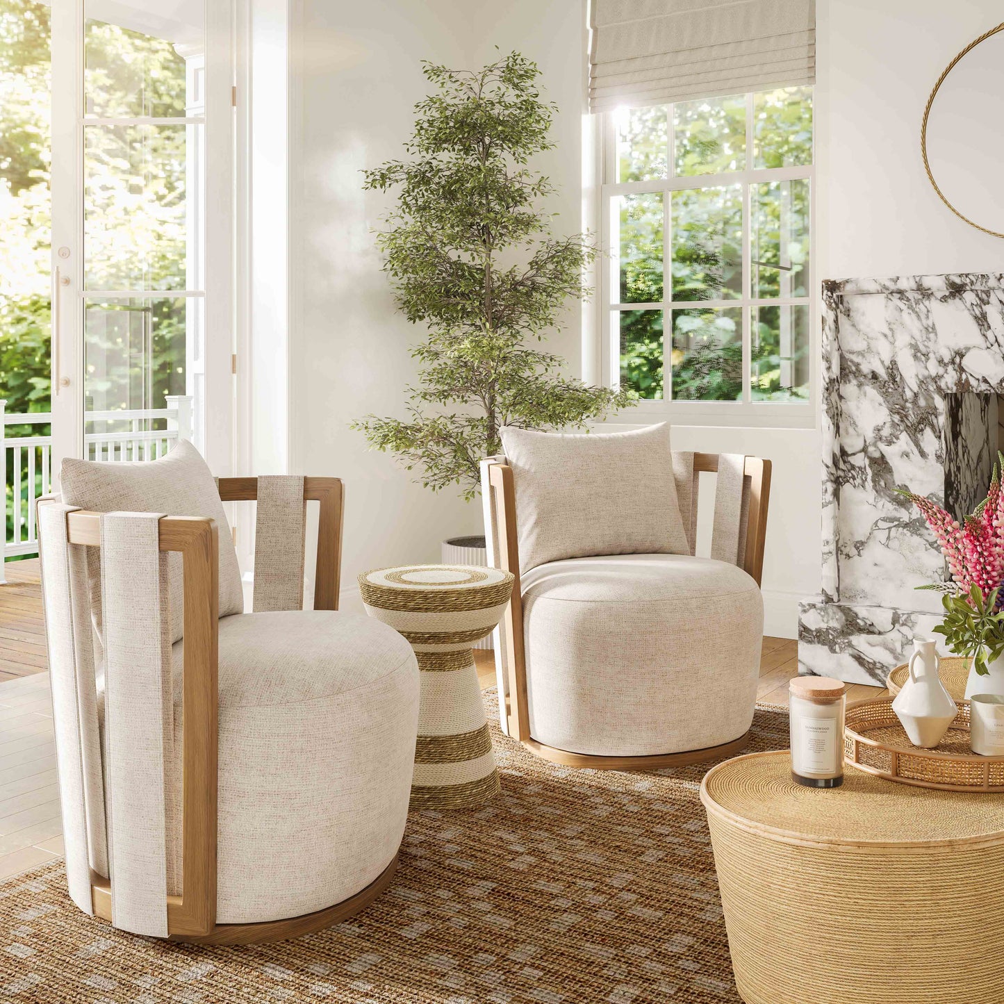 Paolo Textured Weave Fabric Swivel Accent Chair