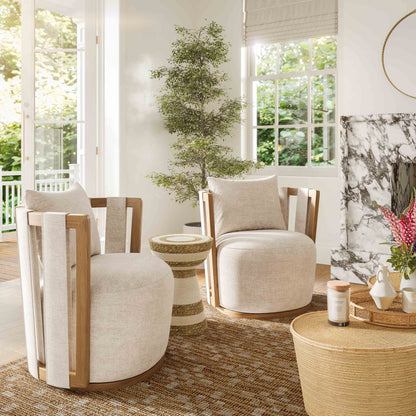 Paolo Textured Weave Fabric Swivel Accent Chair